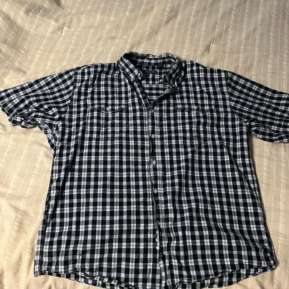 Roper Men's Black and Baby Blue Plaid Shirt